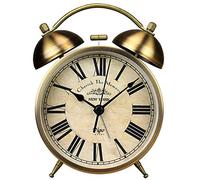 Maxspace Reloj de Mesa de Metal Dorado, Retro, Vintage, pequeño Reloj Despertador sin tictac, Funciona con Pilas, Movimiento de Cuarzo silencioso, Reloj de Escritorio de Cristal HD para Dormitorio