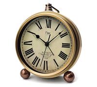 Maxspace Reloj de Mesa, Reloj Despertador Retro de Metal Dorado sin tictac para Dormitorio, Vintage, Funciona con Pilas, Movimiento de Cuarzo silencioso, Cristal HD, Reloj de Escritorio pequeño para