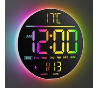 Maxstar 10" Reloj de Pared Digital Grande con Control Remoto - Pantalla LED Moderna con 8 RGB, DST, Brillo Automático, Temperatura y Alarma - Ideal para Decorar Salas, Dormitorios o Cocinas - Blanco