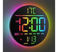 Maxstar 10" Reloj de Pared Digital Grande con Control Remoto - Pantalla LED Moderna con 8 RGB, DST, Brillo Automático, Temperatura y Alarma - Ideal para Decorar Salas, Dormitorios o Cocinas - Negro