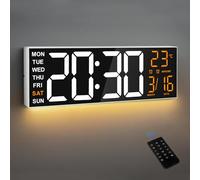 Maxstar 16"Gran reloj digital de pared con pantalla LED de 8 RGB y control remoto,alarmas dobles fuertes, DST,temperatura,fecha,luz nocturna para dormitorio/oficina/sala de estar/tienda/sala de juegos
