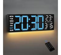 Maxstar 16"Gran reloj digital de pared con pantalla LED de 8 RGB y control remoto,alarmas dobles fuertes, DST,temperatura,fecha,luz nocturna para dormitorio/oficina/sala de estar/tienda/sala de juegos
