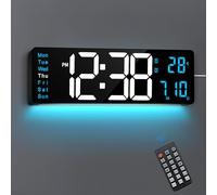 Maxstar Reloj 16" con Mando,Pantalla LED Grande,Alarma Dual,Horario Verano,Fecha,Regulador Luz,Temperatura,Números Gigantes,Luz Nocturna para Salón|Oficina|Cocina|Casa Rural|Escritorio (Azul)