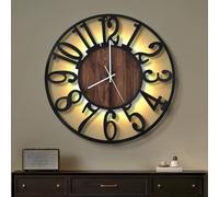 Maxstar Reloj de Pared 50CM para Salón a Pilas, Silencioso Sin Tic-TAC, Estilo Madera Metal, LED Moderno Dormitorio/Oficina (Números Arábigos, Negro-20)