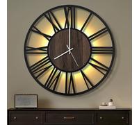 Maxstar Reloj de Pared 60CM para Salón a Pilas, Silencioso Sin Tic-TAC, Estilo Madera Metal, LED Moderno Dormitorio/Oficina (Números Romanos, Negro-24)