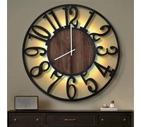 Maxstar Reloj de Pared 80CM para Salón a Pilas, Silencioso, Estilo Madera Metal, LED Moderno Dormitorio/Oficina (Números Arábigos, Negro-32)