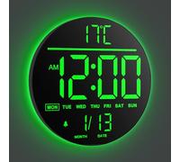 Maxstar Reloj de Pared Digital 10" Grande con Mando a Distancia, 8 Colores RGB, Pantalla LED Moderna, Brillo Auto, Horario Verano, Temperatura, Alarma - Negro para Salón, Dormitorio, Cocina