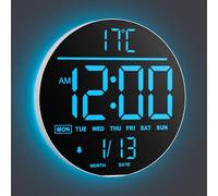 Maxstar Reloj de Pared Digital 10" Grande con Mando a Distancia, 8 Colores RGB, Pantalla LED Moderna, Brillo Auto, Horario Verano, Temperatura, Alarma - Negro para Salón, Dormitorio, Cocina