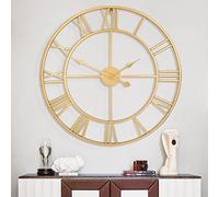 Maxstar Reloj de Pared Grande con números Romanos Modernos Redondos de Metal para Sala de Estar, Cocina, Dormitorio, jardín, fácil de Leer, Relojes de Pared Vintage, Color Oro, 80 cm