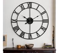 Maxstar Reloj de Pared Grande con números Romanos Modernos Redondos de Metal para Sala de Estar, Cocina, Dormitorio, jardín, fácil de Leer, Relojes de Pared Vintage, Color Negro, 80 cm
