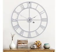 Maxstar Reloj de Pared Grande con números Romanos Modernos Redondos de Metal para Sala de Estar, Cocina, Dormitorio, jardín, fácil de Leer, Relojes de Pared Vintage, Color Plata, 80 cm