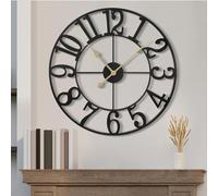 Maxstar Reloj de Pared Grande sin tictac, silencioso, 60 cm, números árabes, Cuarzo, batería, Reloj de Pared, fácil de Leer para el hogar, Cocina, Dormitorio, Estilo de decoración