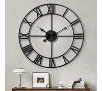 Maxstar Reloj de Pared Moderno con números Romanos Grandes, silencioso sin tictac,Redondo,de Metal, Vintage para Sala de Estar,Cocina,dormitorios, de jardín,decoración (Negro 60CM)