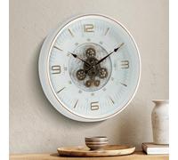Maxstar Reloj de Pared Vintage con Engranajes Móviles, 20'' Decoración Metálica Industrial Steampunk para Salón, Oficina, Chimenea, Granja (Números Arábigos-Acabado Platino)