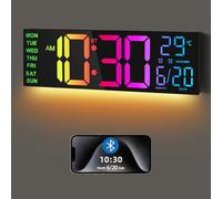 Maxstar Reloj Digital de Pared Grande 16.2'' con Sincronización Bluetooth, Mando, Alarma, Display LED, RGB - Negro