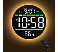 Maxstar Reloj Digital Pared de 8" con Luz Nocturna, Alarma, Control Remoto, 11 Colores RGB, Brillo, Temperatura, Segundos, Fecha y Día, Reloj de Pared LED Eléctrico Moderno para Dormitorio, Blanco