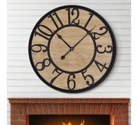 Maxstar Reloj Pared Grande Decorativo, Reloj de Pared Grande Salon 50 cm Vintage, Silencioso sin Tic-TAC, Funciona con Pilas, Ideal para Hogar, Cocina, Oficina(Negro)