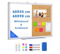 maxtek Pizarra Blanca con Corcho 60 x 45 cm, Pizarra Magnética de Borrado en Seco con Marco de Aluminio, Tablero de Mensajes para Colgar en la Pared para Casa, Oficina, Cocina y Escuela