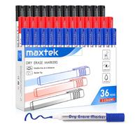 maxtek Rotuladores Pizarra Blanca, 36 Whiteboard Marker, Punta Redonda 2-3 mm, Juego de tinta de bajo olor en 3 colores, Para el Hogar Escuelas u Oficin
