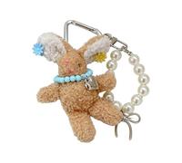 Maxtonser 1 llavero de peluche con perlas de conejo y perlas para el pelo, accesorio de bolsa de algodón PP suave, llavero de peluche de conejos