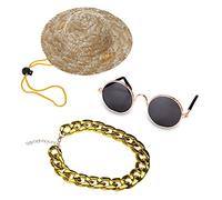 Maxtonser 4 piezas de perro para gato, disfraz de moda, collar de cadena de paja, accesorio divertido para mascotas
