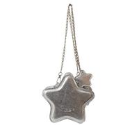 Maxtonser Bolso cruzado de piel sintética metálica brillante con forma de estrella con cadena estética, pequeña bolsa de hombro con cremallera