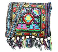 Maxtonser Bolso de Embrague, Bolso de Hombro Cruzado con diseño Bordado-Chino Hmong tailandés Bordado Hill Tribe para Bolsos Mensajero borlas Bolsa Boho Hippie, Azul Profundo