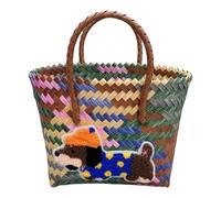 Maxtonser Bolso tejido retro de perro salchicha en diseño de tejido multicolor para mujer, bolsa de playa, bolso casual