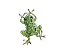 Maxtonser Broche de animales de moda con adorno de cristal verde, rana de cristal brillante, accesorios de joyería para mujer