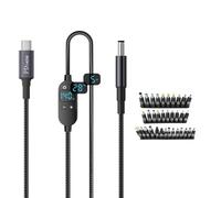 Maxtonser Cable convertidor de potenciador de Voltaje Ajustable de CC de 5,5 x 2,1 mm a Tipo C con Pantalla Digital para Carga de múltiples Dispositivos.