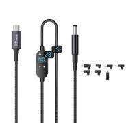 Maxtonser Cable convertidor de potenciador de Voltaje Ajustable de CC de 5,5 x 2,1 mm a Tipo C con Pantalla Digital para Carga de múltiples Dispositivos.