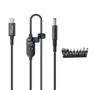 Maxtonser Cable convertidor de potenciador de Voltaje Ajustable de CC de 5,5 x 2,1 mm a Tipo C con Pantalla Digital para Carga de múltiples Dispositivos.