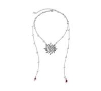 Maxtonser Cadena de clavícula larga con diseño de gota de agua roja de cristal para mujer, collar de metal retro, borlas de moda, joyería de temperamento