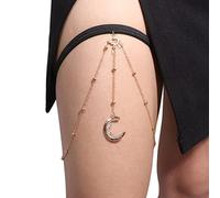 Maxtonser Cadena de muslo con forma de luna, cadena elástica para el cuerpo, joyería para discoteca, fiesta para mujer