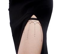 Maxtonser Cadena de pierna para niña, colgante de corazón, estrella, cadena de muslo, color plateado, suministros corporales para mujeres y niñas