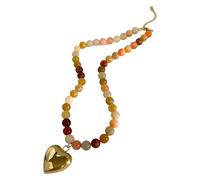 Maxtonser Collar bohemio de piedra natural hecho a mano, collar de cadena de cuentas chapado en oro, collar con colgante de corazón para mujer