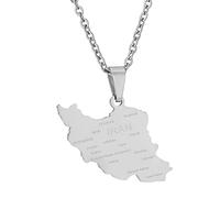 Maxtonser Collar con colgante de mapa de Irán, color plata/dorado, collar unisex para mujeres y hombres, cadena de cuello iraní