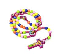 Maxtonser Collar de rosario de dibujos animados hecho a mano con cuentas redondas coloridas para niños, niñas, niños, joyería católica