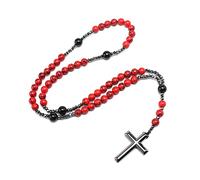 Maxtonser Collares de rosario de piedra con colgante católico para hombres y mujeres