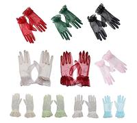 Maxtonser Delicados guantes de encaje elásticos para dedos completos, guantes de fiesta, guantes de longitud a la muñeca, guantes cortos de tul para bodas, fiestas, color rojo vino