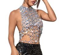 Maxtonser Diseños de piedras preciosas sin espalda con cadena de metal para un aspecto elegante y elegante, perfecto para clubes nocturnos y fiestas