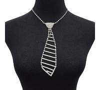 Maxtonser Elegante corbata de metal con diamantes de imitación brillantes para mujer, collar largo de cadena para boda