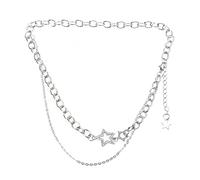 Maxtonser Gargantilla de circonita en capas con estrella para mujer, cadena de color plateado, collares con dijes de circonita