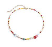 Maxtonser Gargantilla de flores con perlas de imitación coloridas, collar de cadena de clavícula corta dulce, joyería de moda