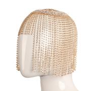 Maxtonser Gorro de cadena brillante para discoteca, fiesta de máscaras, tocado, adorno formal para el cabello, dorado
