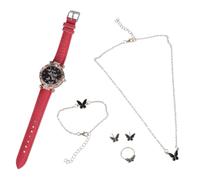 Maxtonser Juego de 6 relojes de lujo para mujer, anillos, collares, pendientes, pulsera, correa de piel de mariposa, relojes de pulsera para mujer