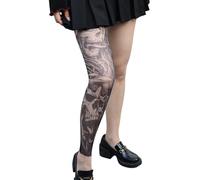Maxtonser Medias de Cintura Alta con Estampado de Tatuajes Falsos, Leggings Florales Coloridos, Suaves, elásticas, de Nailon, Transpirables y Transparentes para Mujer