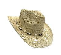 Maxtonser Sombrero de paja tejido con cinturón de conchas marinas para mujeres y hombres, unisex, para vacaciones en la playa y reuniones de eventos al aire libre