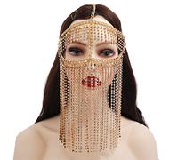 Maxtonser Velo de cristal sintético hecho a mano para mujer, cadena para la cara, danza del vientre, escenario, cosplay, fiesta, festival, joyería para el cabello