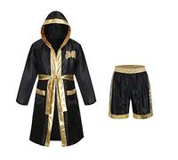 maxToonrain Disfraz de boxeador para adultos, disfraz de Holloween divertido estampado de manchas con capucha, traje de boxeo + calzoncillos tipo bóxer (dorado, L)